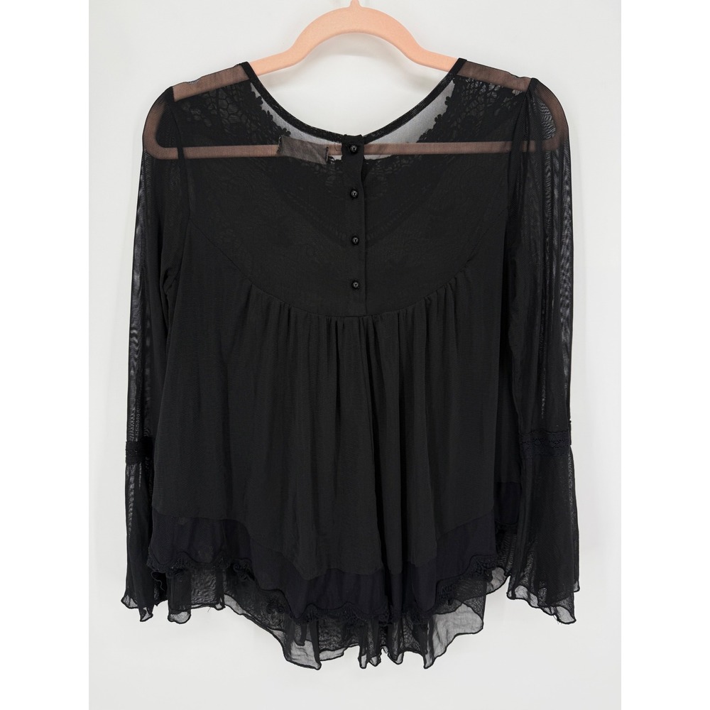 Altar'd State Blouse Women Small Black Crochet Lace Mesh Bell Sleeve Whimsygoth - Picture 7 of 10